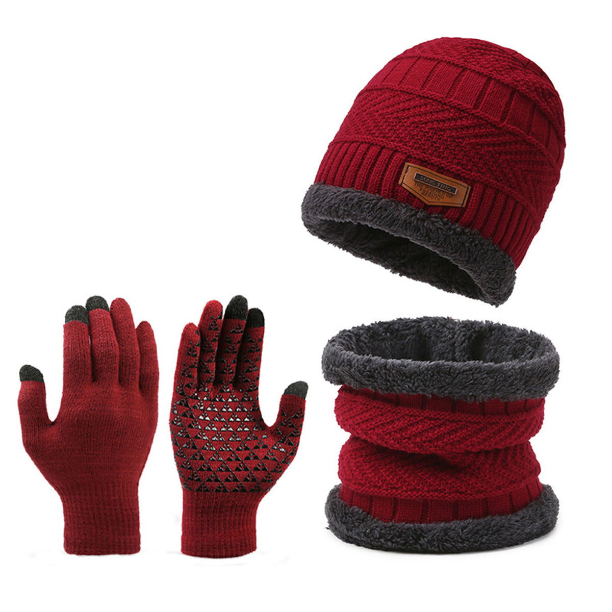 Khaki, Fleece Lined Warm Winter Pack 3 in 1, Beanie, Gloves & Scarf for him and her